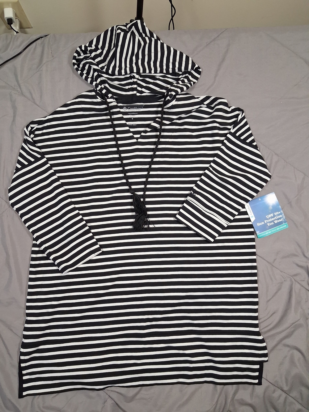 Coolibar Besch Swim Striped Hooded Tunic NWT